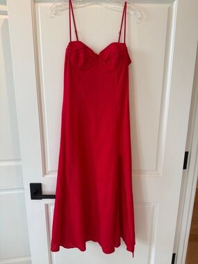 Red Zara Spaghetti Strap Linen Blend Midi Dress - NWOT Size M